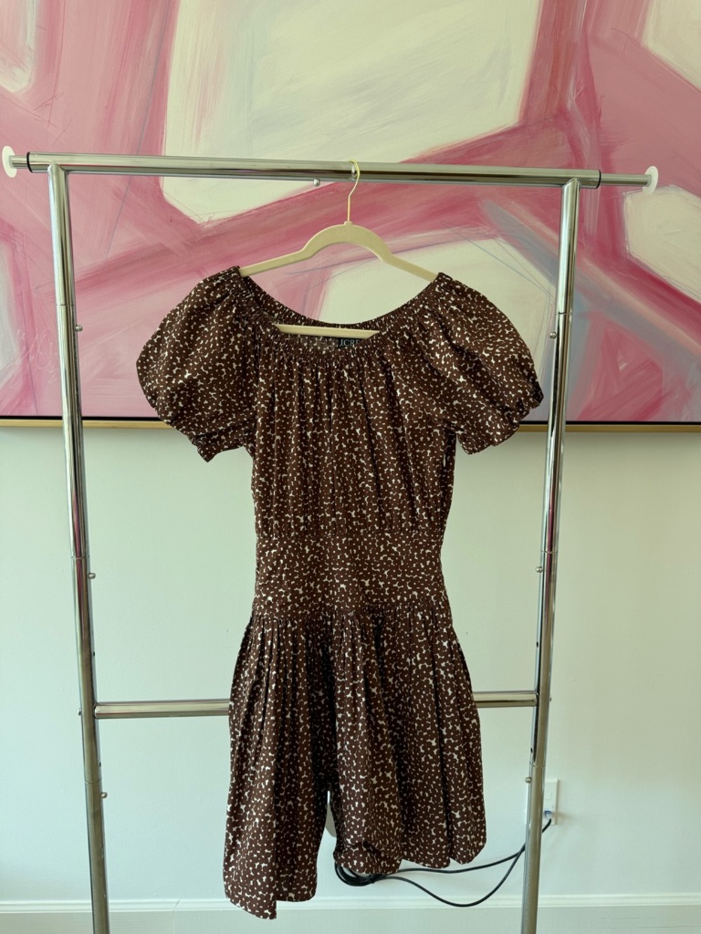 J. Crew Brown Puff Sleeve Floral-Print Dress, size 0